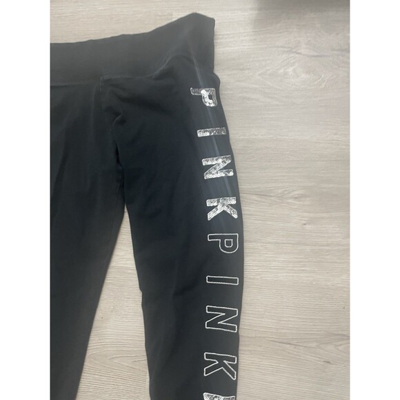 PINK Yoga Leggings sequin Bling Black Y2K Victoria’s Secret VS Pants medium - Picture 4 of 10